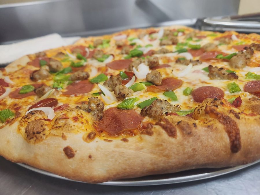 Supreme pizza fresh from the oven